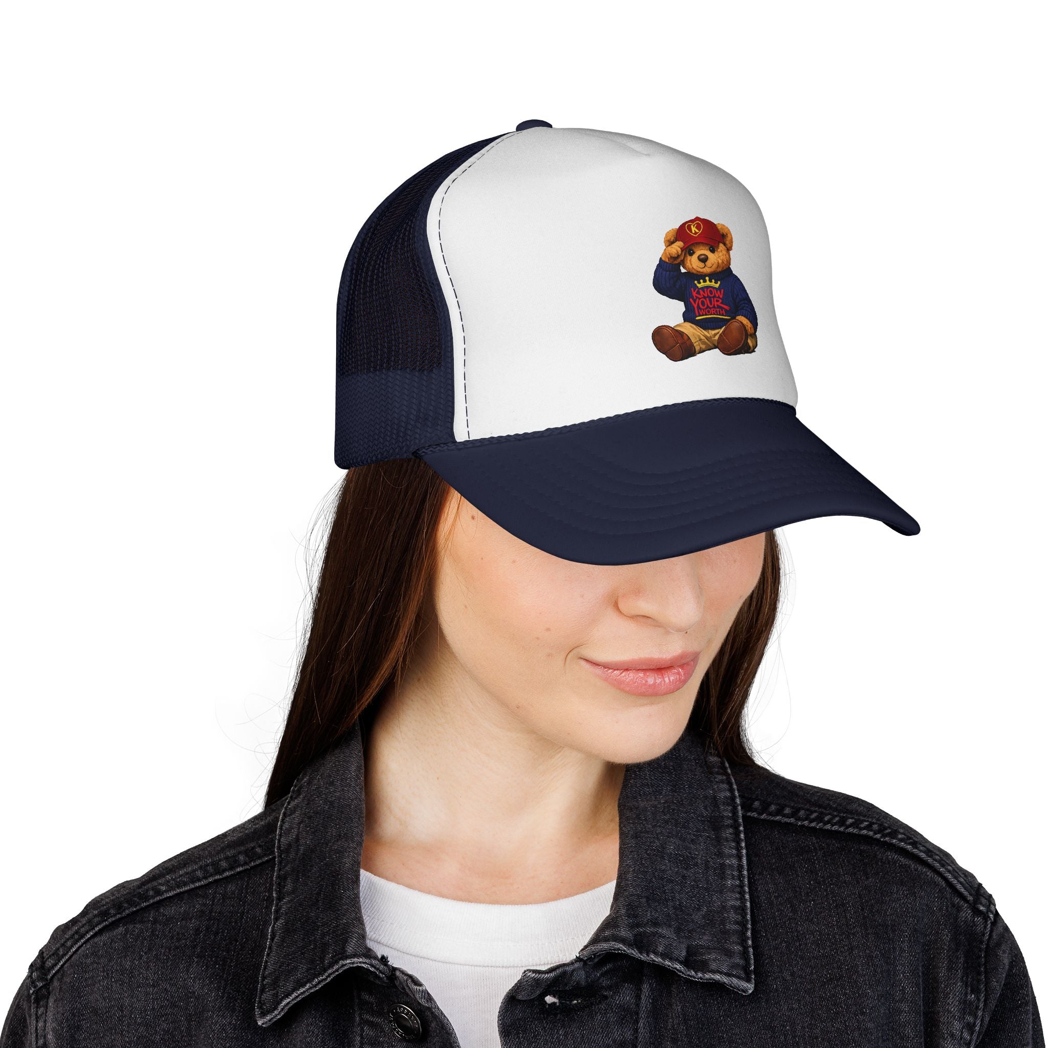 Trucker Cap - Teddy Bear Graffiti "Know Your Worth" Mesh Hat