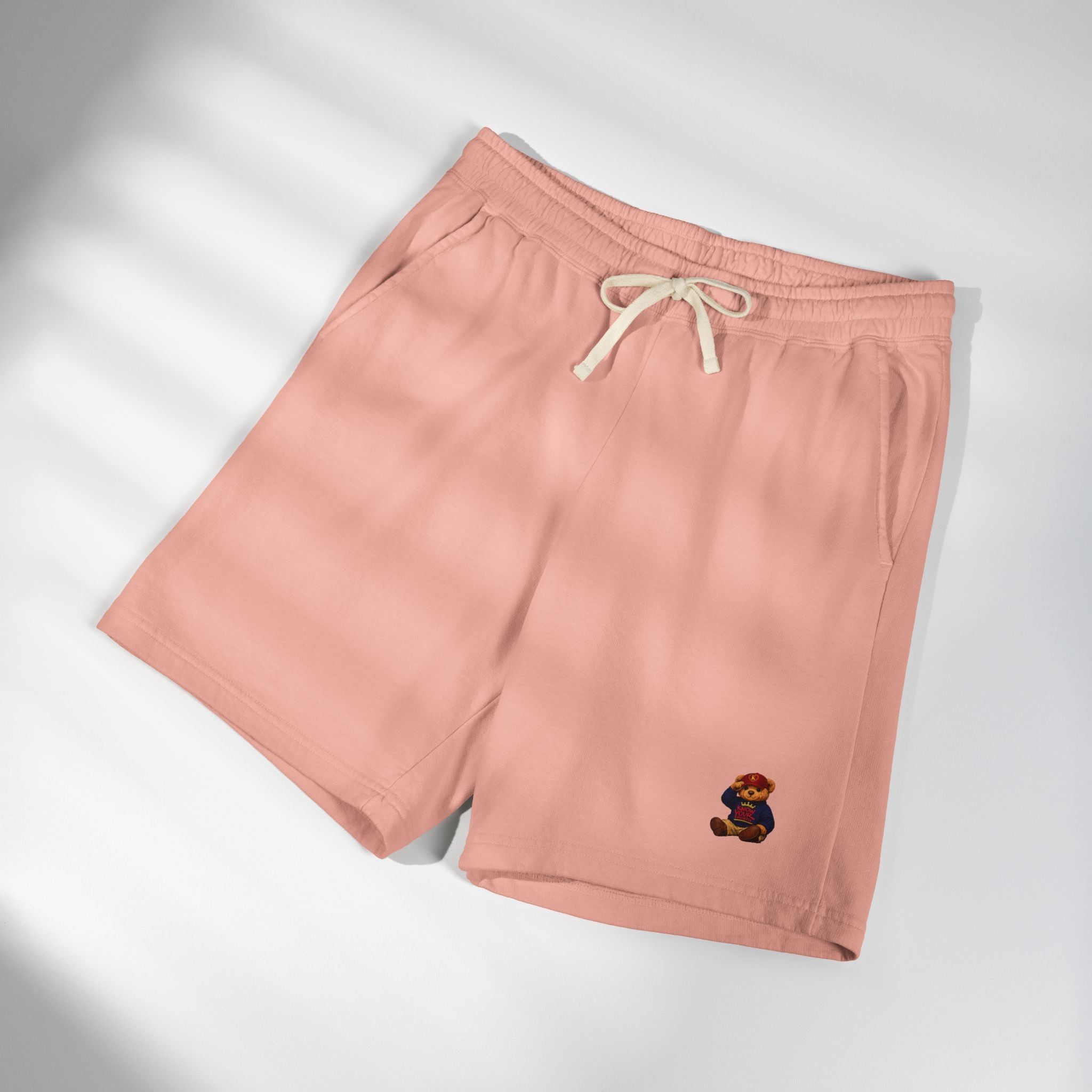 Embroidered - Know Your Worth Est. 61920 - Teddy Bear Fleece Sweat Shorts — Lightweight Garment-Dyed Lounge Shorts