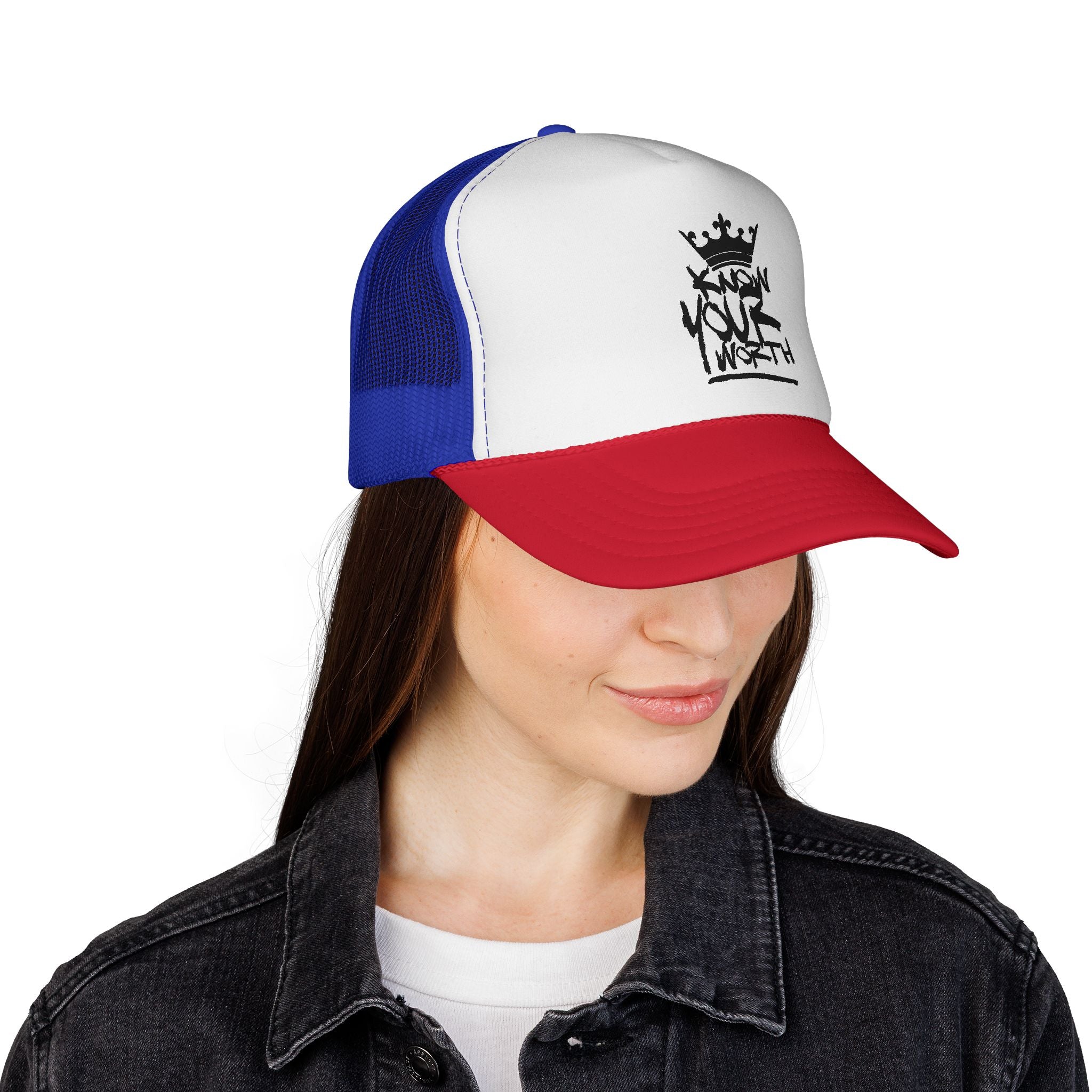 Trucker Cap - Black Crown Graffiti "Know Your Worth" Mesh Hat