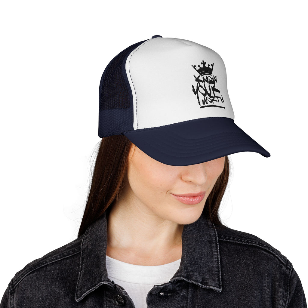Trucker Cap - Black Crown Graffiti "Know Your Worth" Mesh Hat