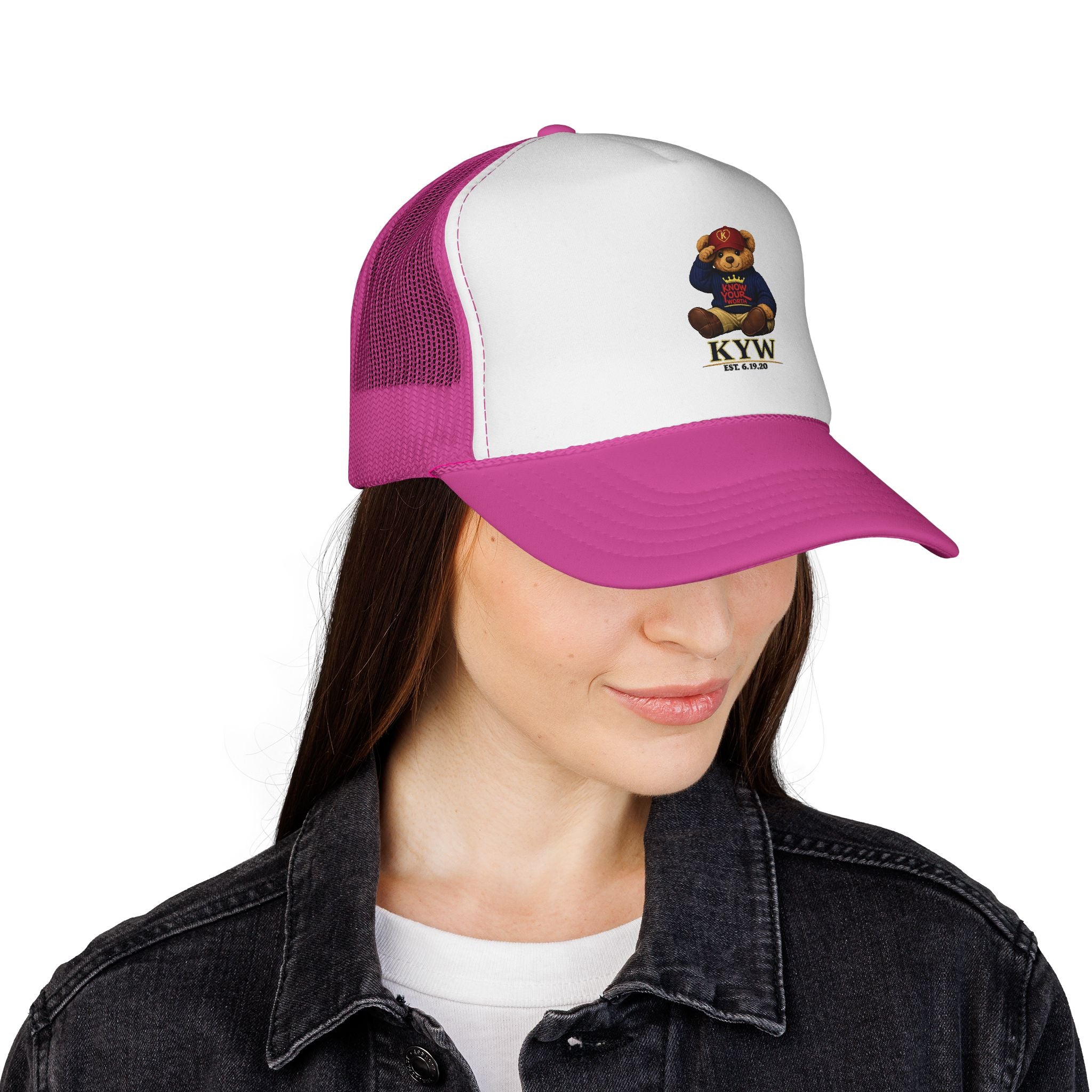 Trucker Cap - Teddy Bear Graffiti "Know Your Worth" Mesh Hat