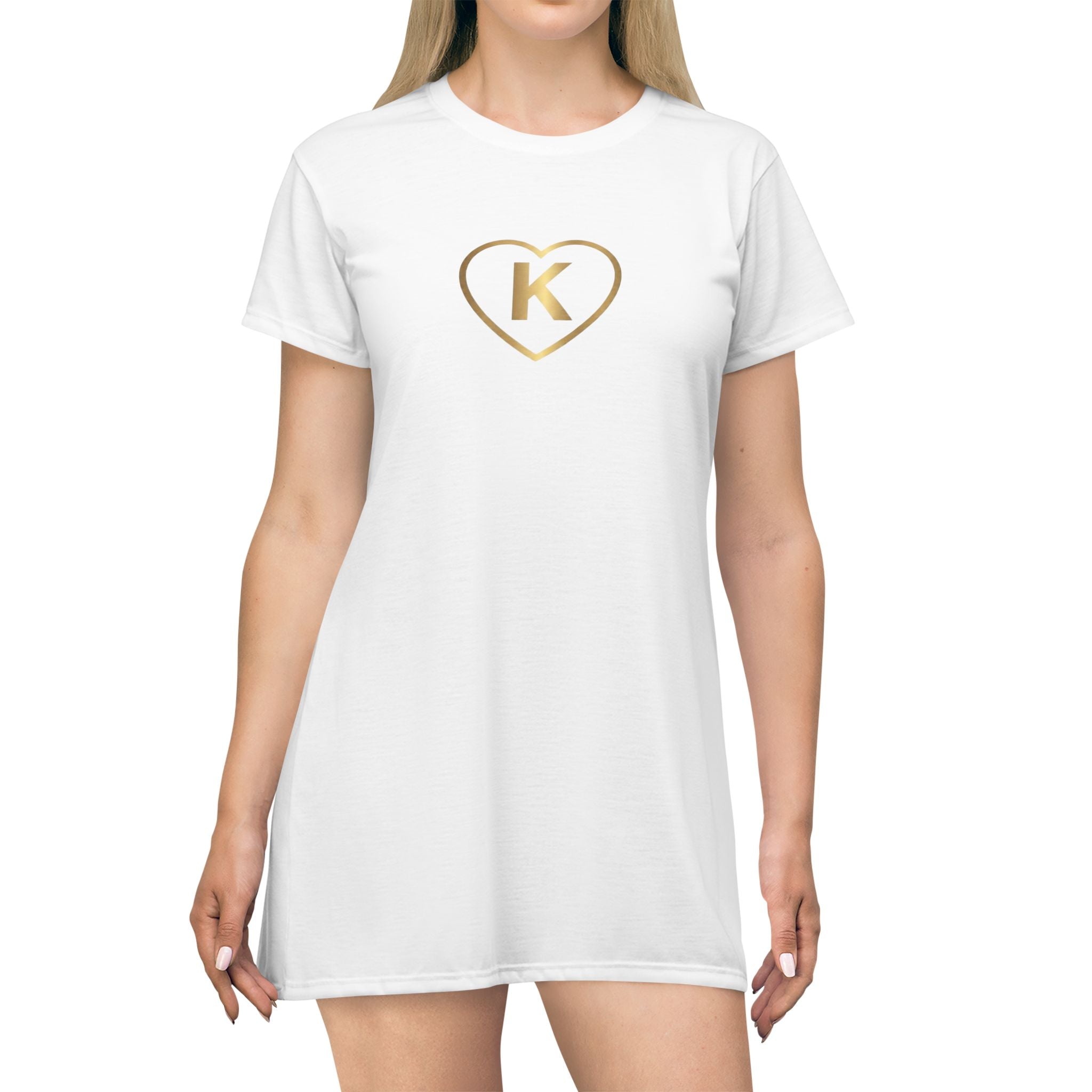Know Your Worth Heart Logo T‑Shirt Dress — Minimalist Casual AOP Dress
