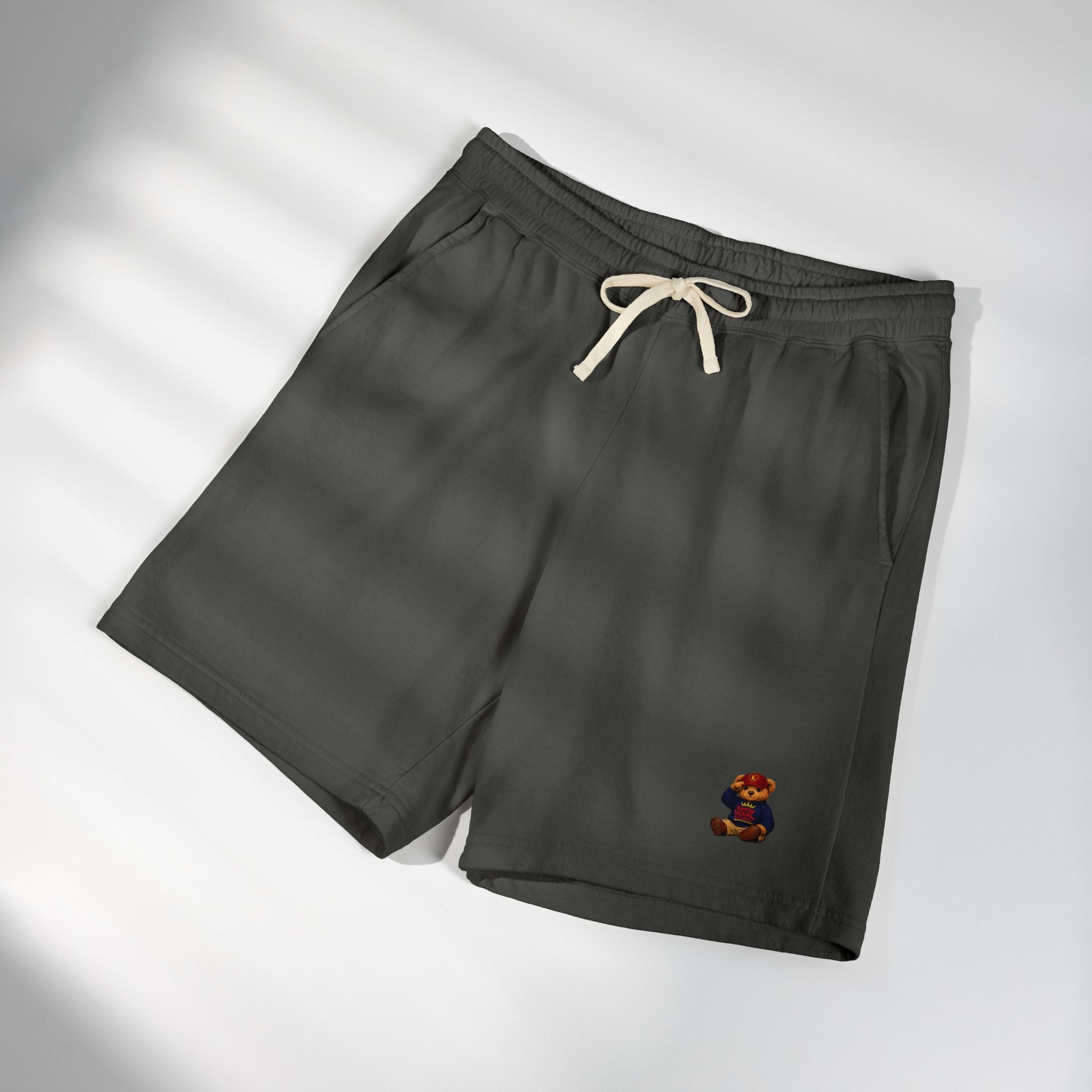 Embroidered - Know Your Worth Est. 61920 - Teddy Bear Fleece Sweat Shorts — Lightweight Garment-Dyed Lounge Shorts