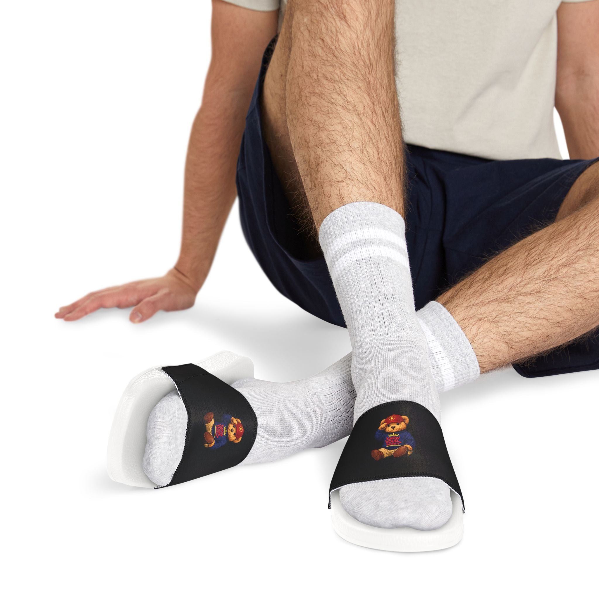 Men's Know Your Worth - Slide with Removable Strap — Vintage Teddy Bear Design