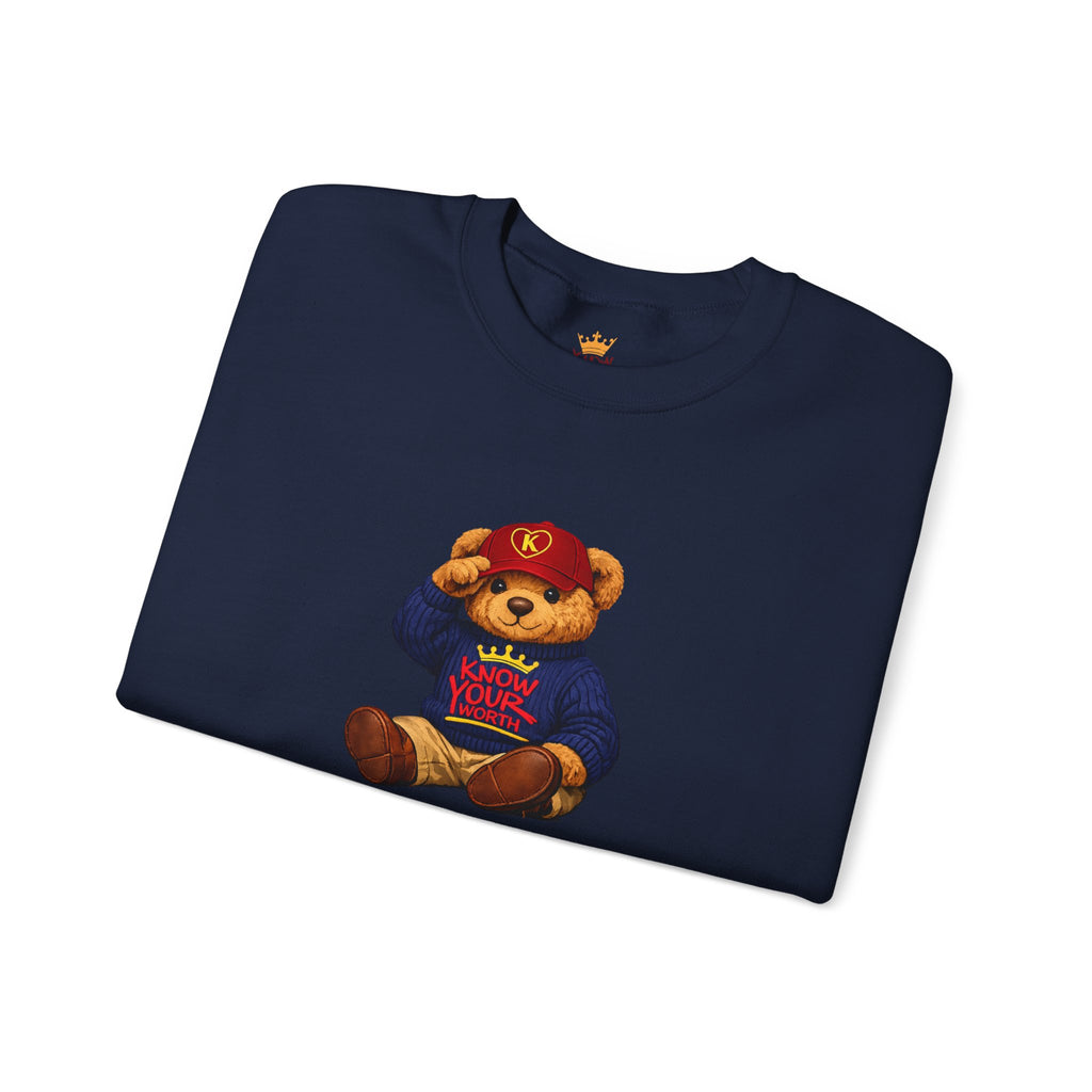 Know Your Worth - Royal KYW Bear Graphic - Crewneck Sweatshirt