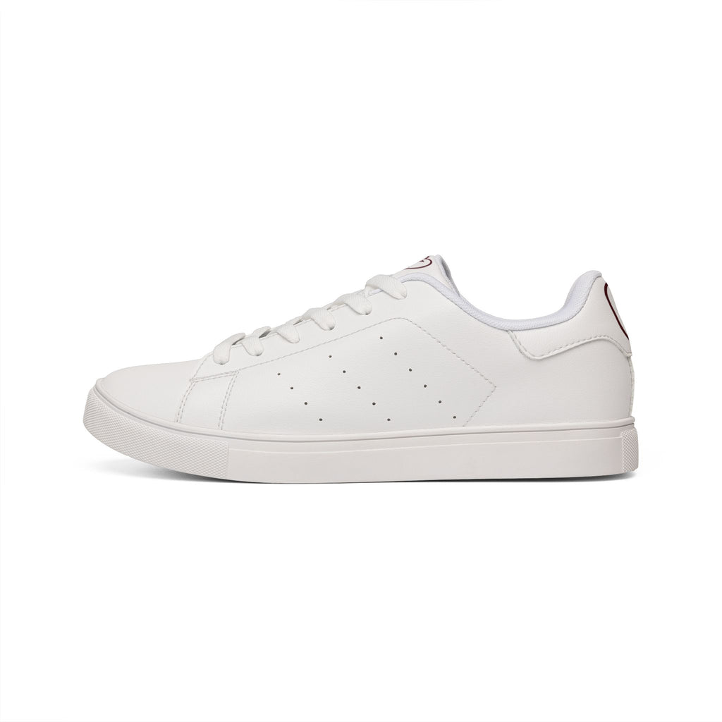 Know Your Worth Low-Top "BURGUNDY HEART K" Leather Sneakers — Minimal White Casual Shoes