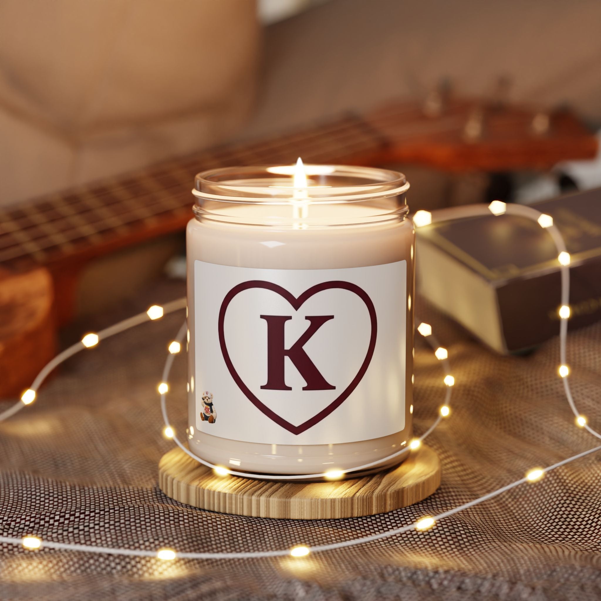 Monogram K Heart Soy Candle by Know Your Worth – 9oz Scented Jar (Teddy Bear)