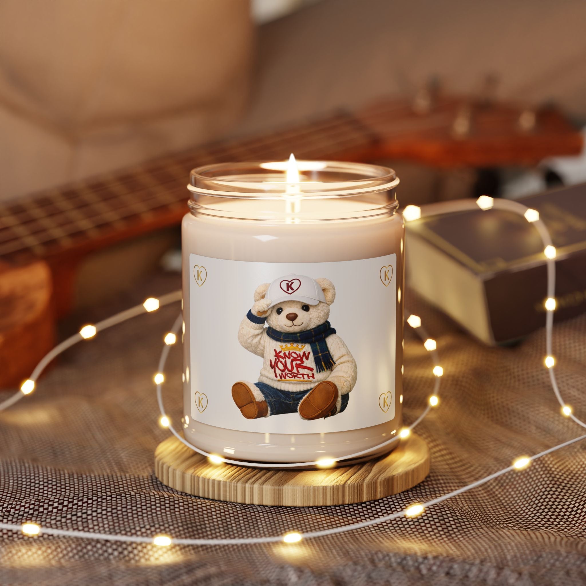 Monogram K Heart Soy Candle by Know Your Worth – 9oz Scented Jar (Teddy Bear)