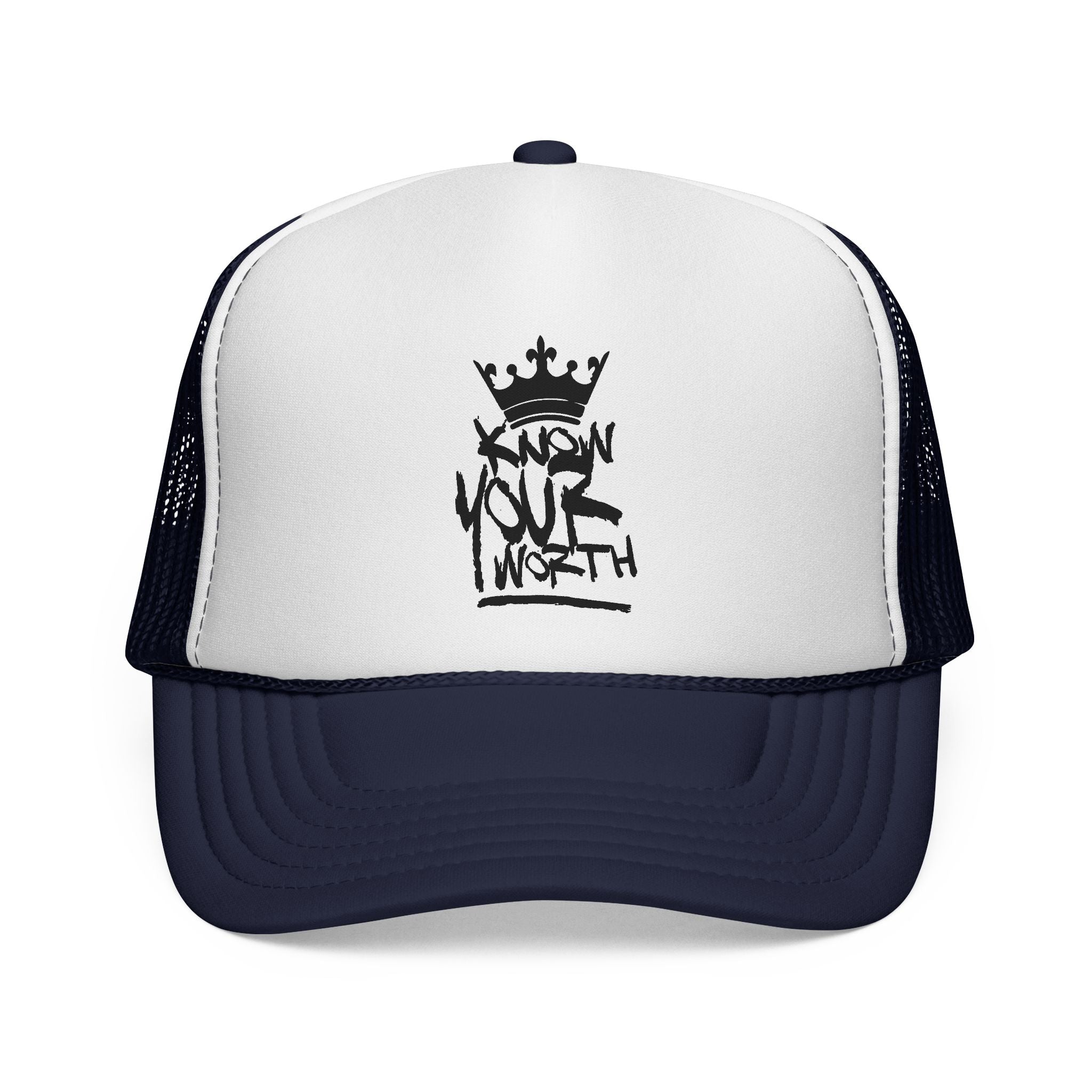 Trucker Cap - Black Crown Graffiti "Know Your Worth" Mesh Hat