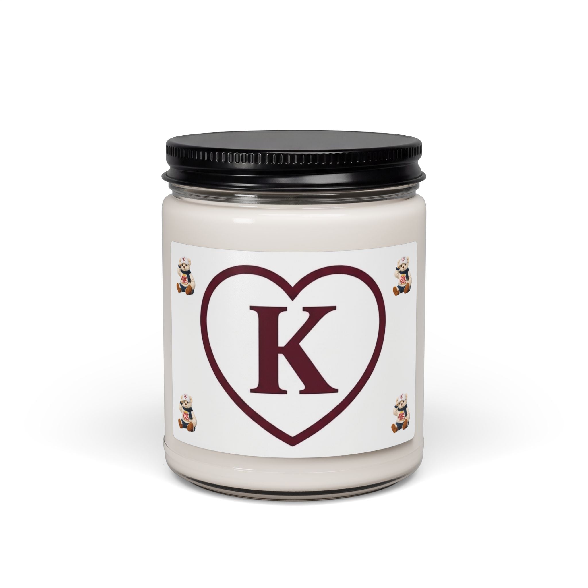 Monogram K Heart Soy Candle by Know Your Worth – 9oz Scented Jar (Teddy Bear)