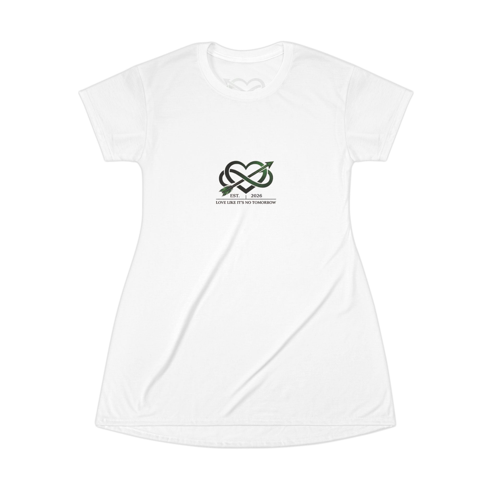 Love Like It's No Tomorrow Logo T‑Shirt Dress — Minimalist Casual AOP Dress