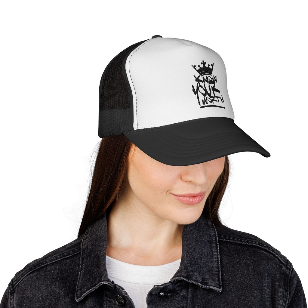 Trucker Cap - Black Crown Graffiti "Know Your Worth" Mesh Hat