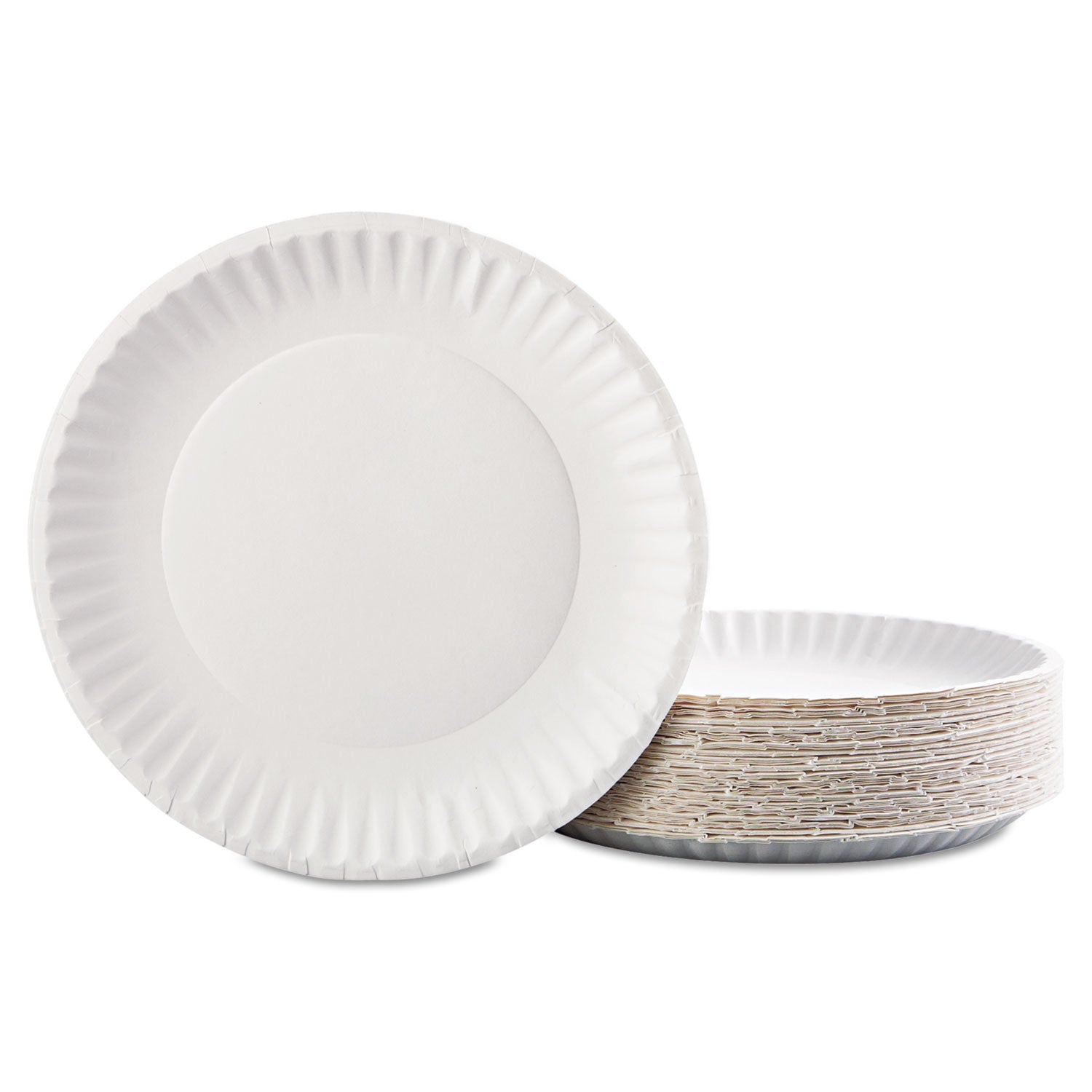 AJM Packaging Corporation Paper Plates, 9" dia, White, 100/Pack, 12 Packs/Carton