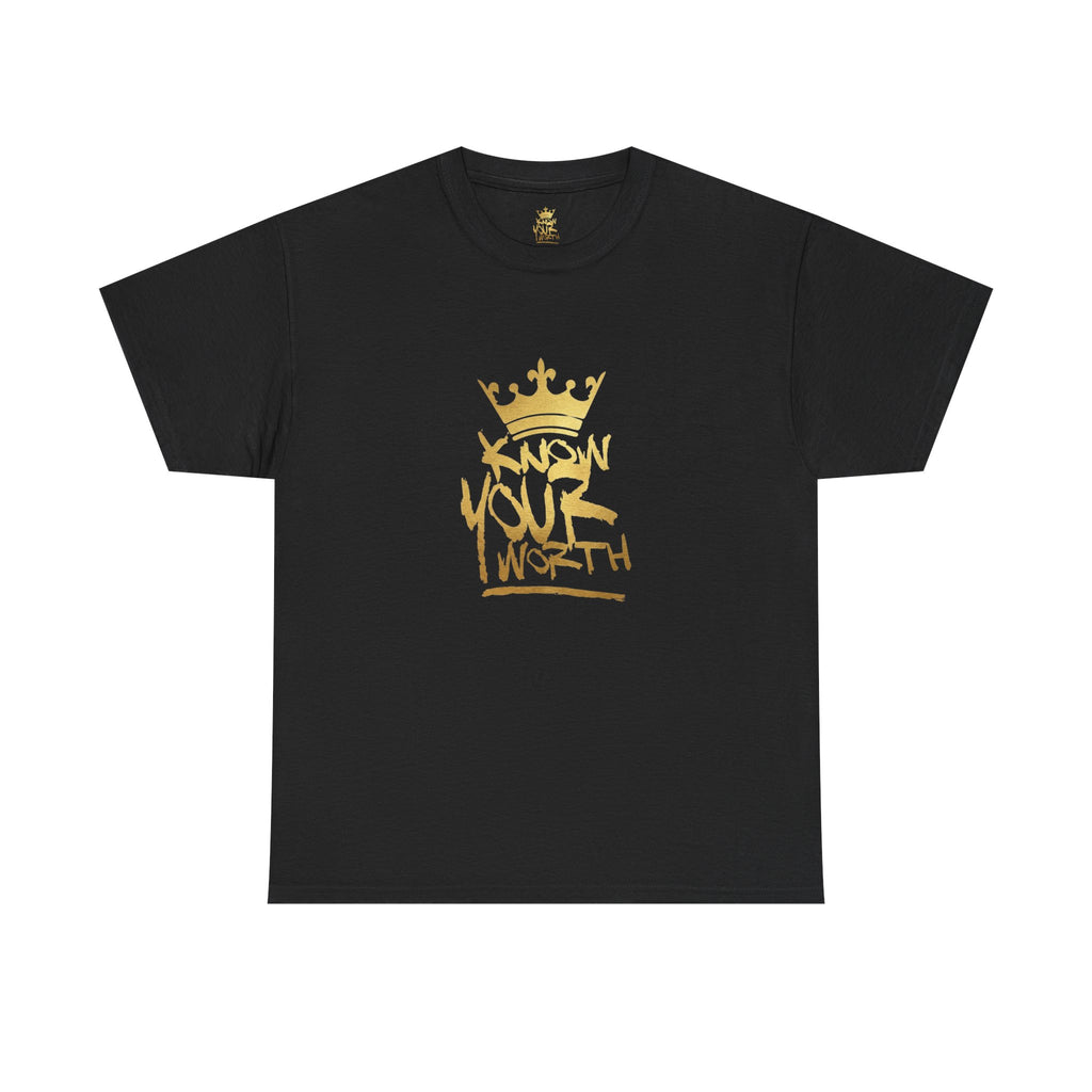 Know Your Worth Black GOLD CROWN Tee — Inspirational Graphic Tee