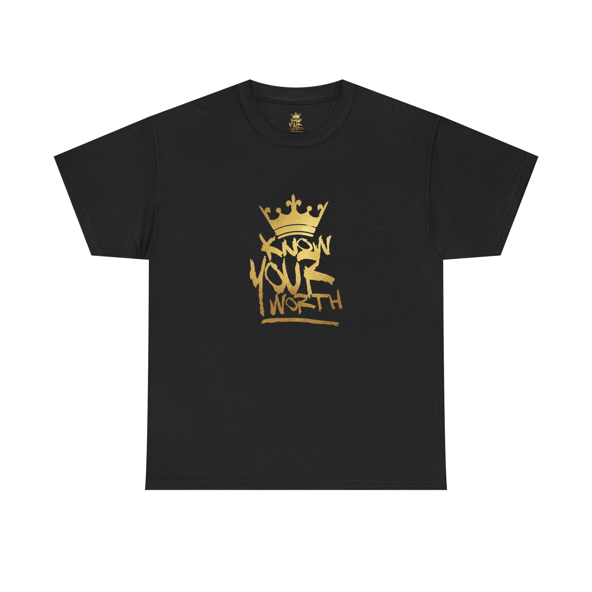 Know Your Worth Black GOLD CROWN Tee — Inspirational Graphic Tee