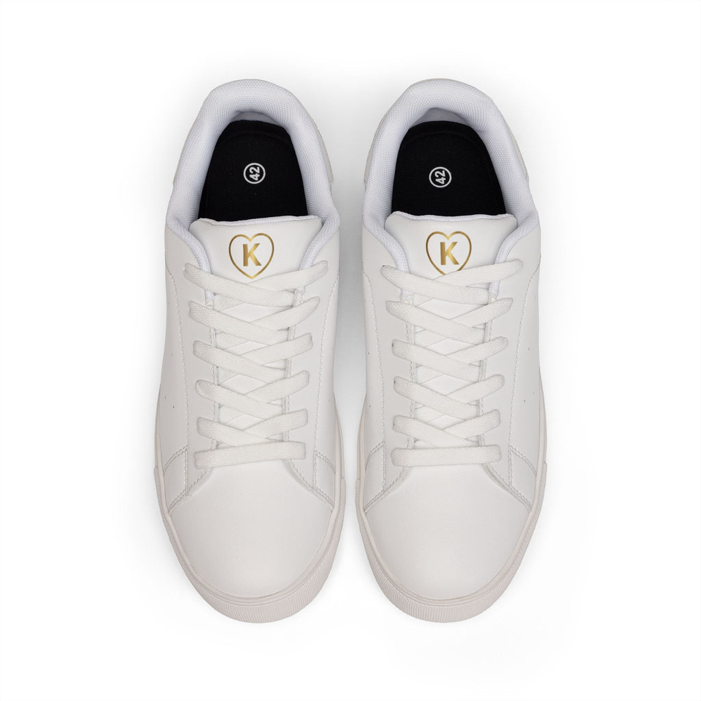Know Your Worth Low-Top "GOLD HEART K" Leather Sneakers — Minimal White Casual Shoes