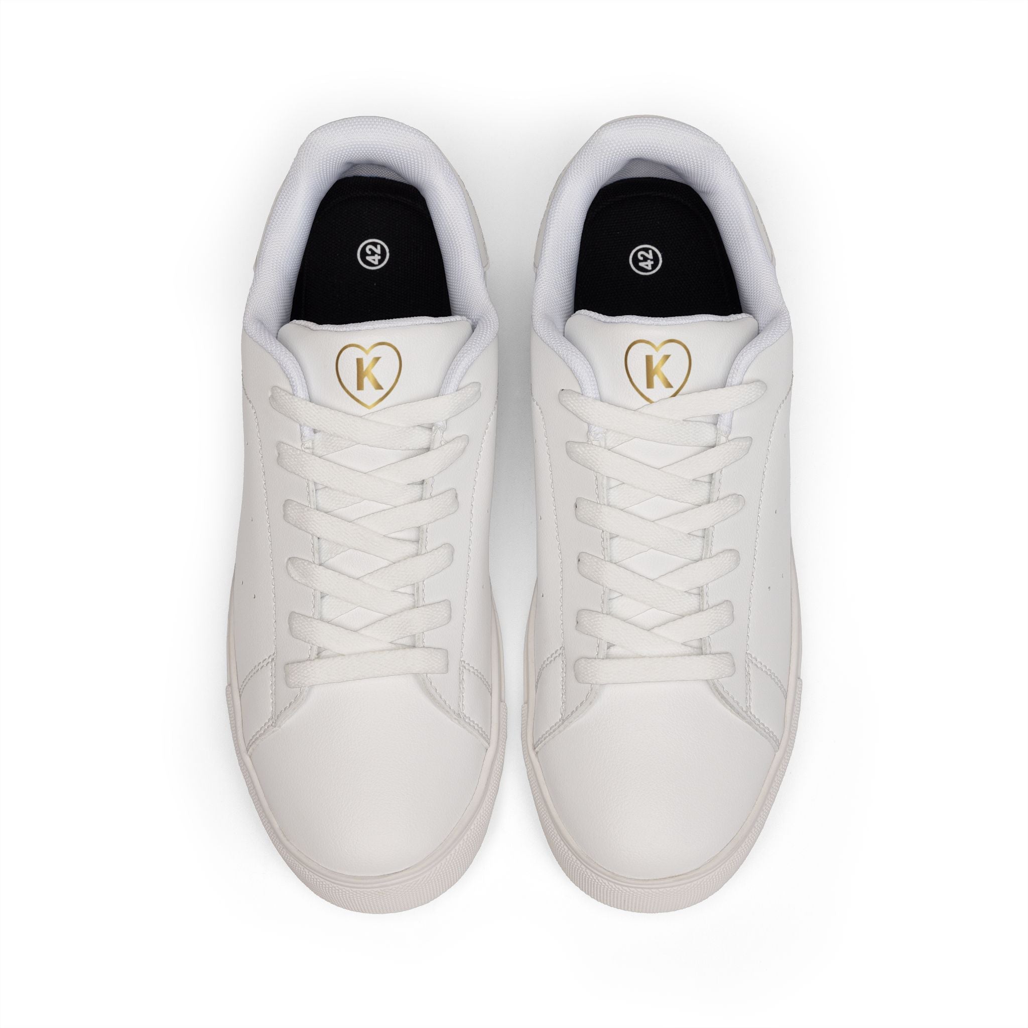 Know Your Worth Low-Top "GOLD HEART K" Leather Sneakers — Minimal White Casual Shoes