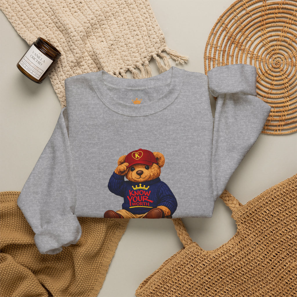 Know Your Worth - Royal KYW Bear Graphic - Crewneck Sweatshirt