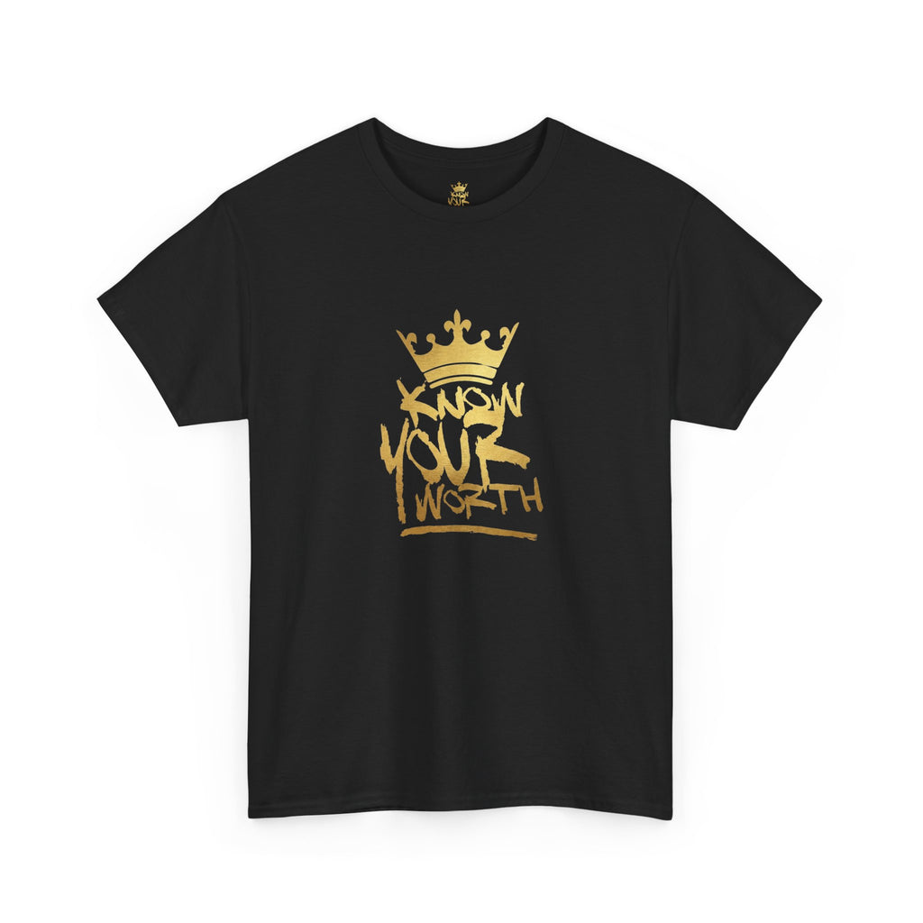 Know Your Worth Black GOLD CROWN Tee — Inspirational Graphic Tee