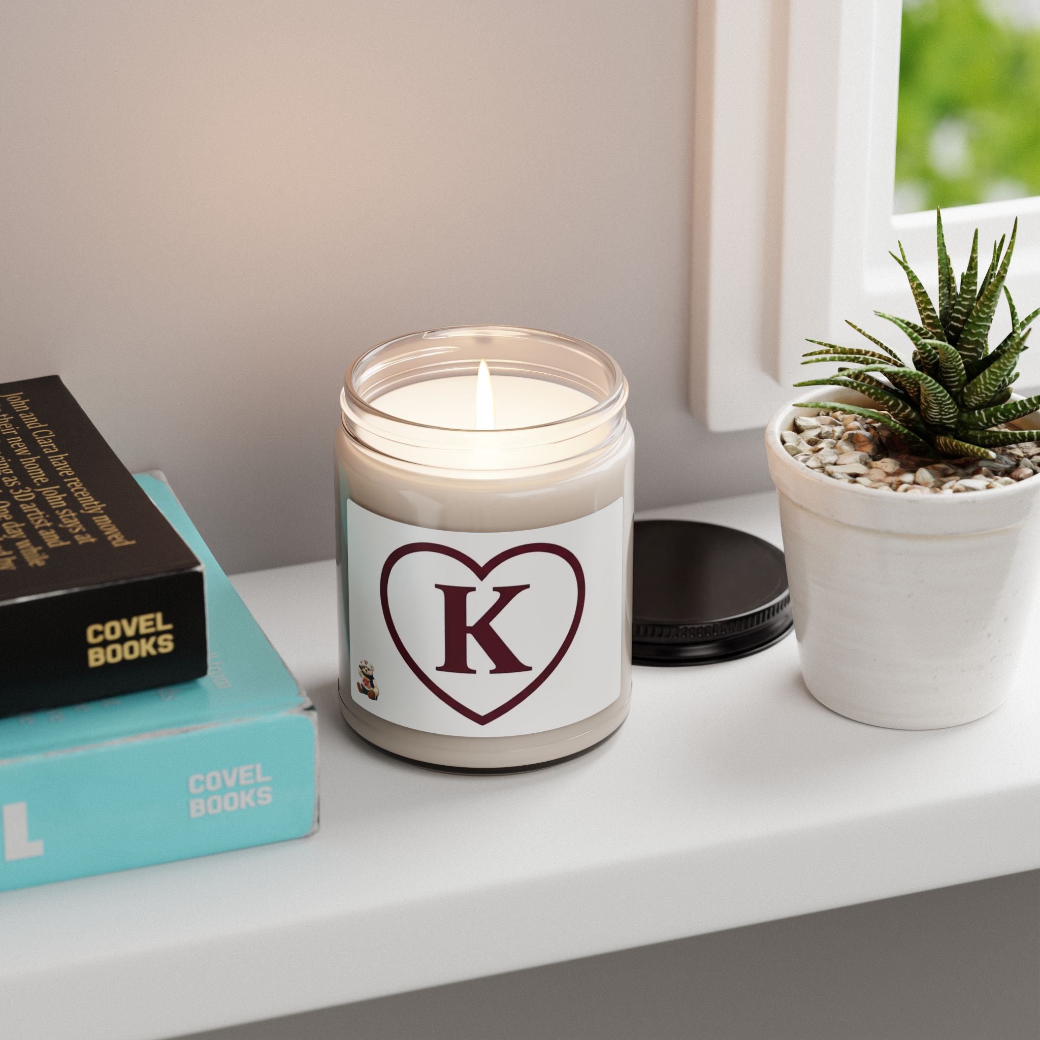 Monogram K Heart Soy Candle by Know Your Worth – 9oz Scented Jar (Teddy Bear)