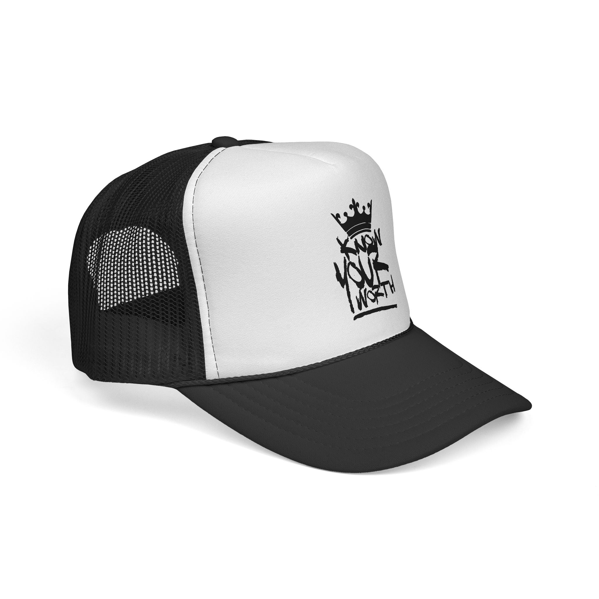 Trucker Cap - Black Crown Graffiti "Know Your Worth" Mesh Hat