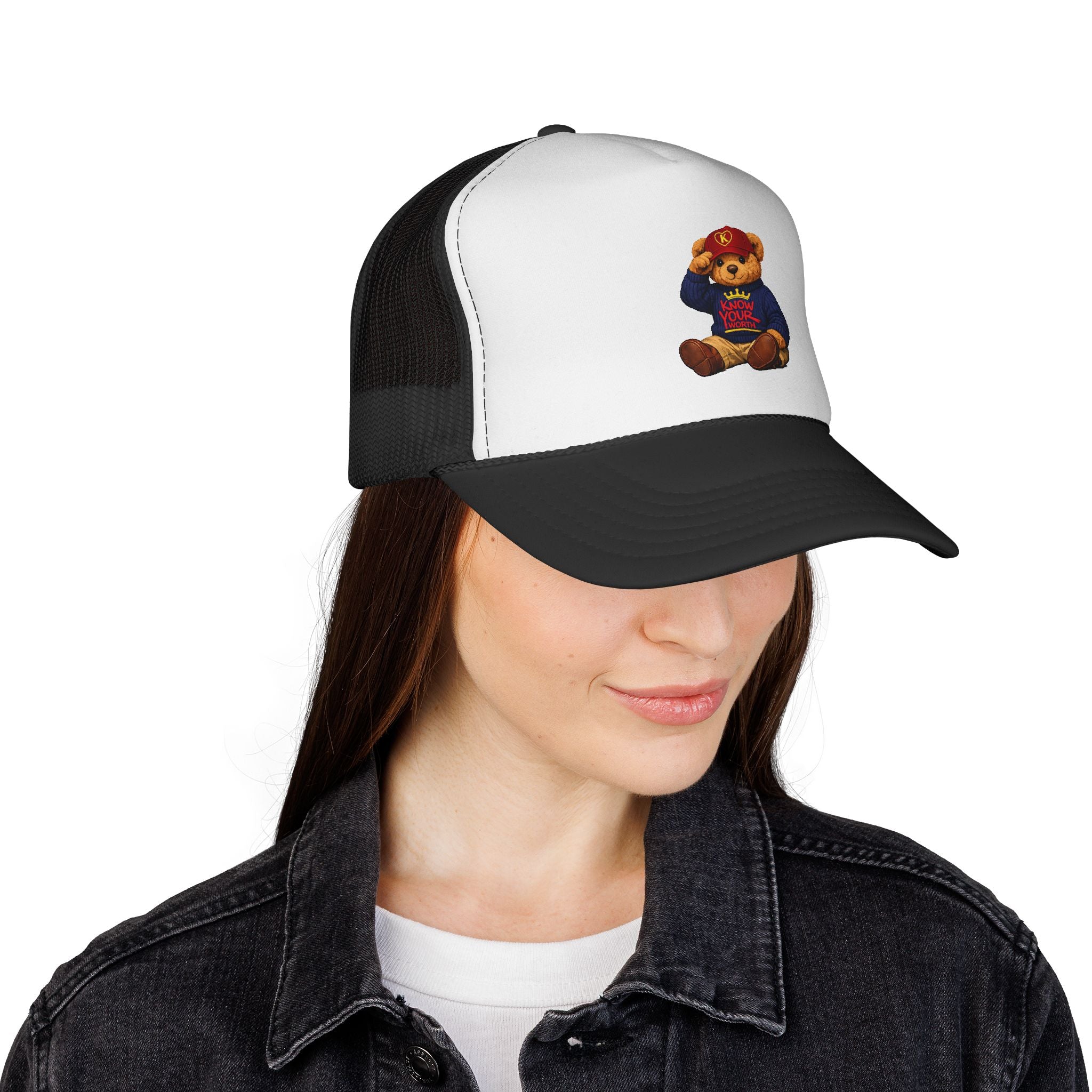 Trucker Cap - Teddy Bear Graffiti "Know Your Worth" Mesh Hat
