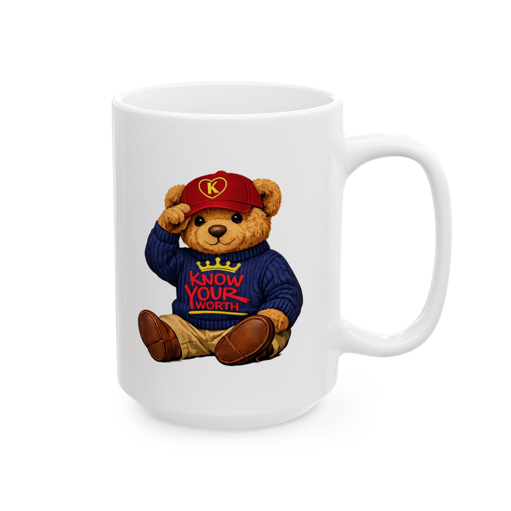 Know Your Worth Cozy Bear Illustration - Coffee Cup (11oz, 15oz)