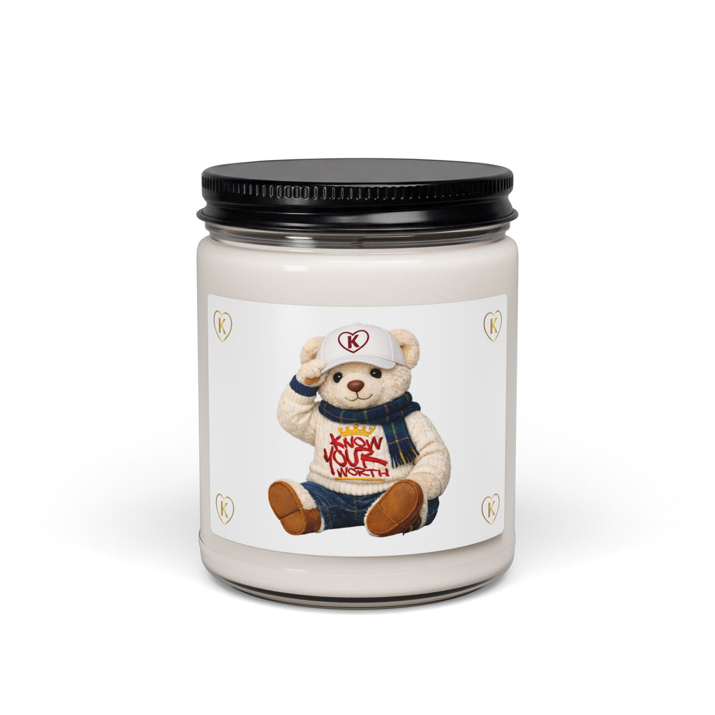 Monogram K Heart Soy Candle by Know Your Worth – 9oz Scented Jar (Teddy Bear)