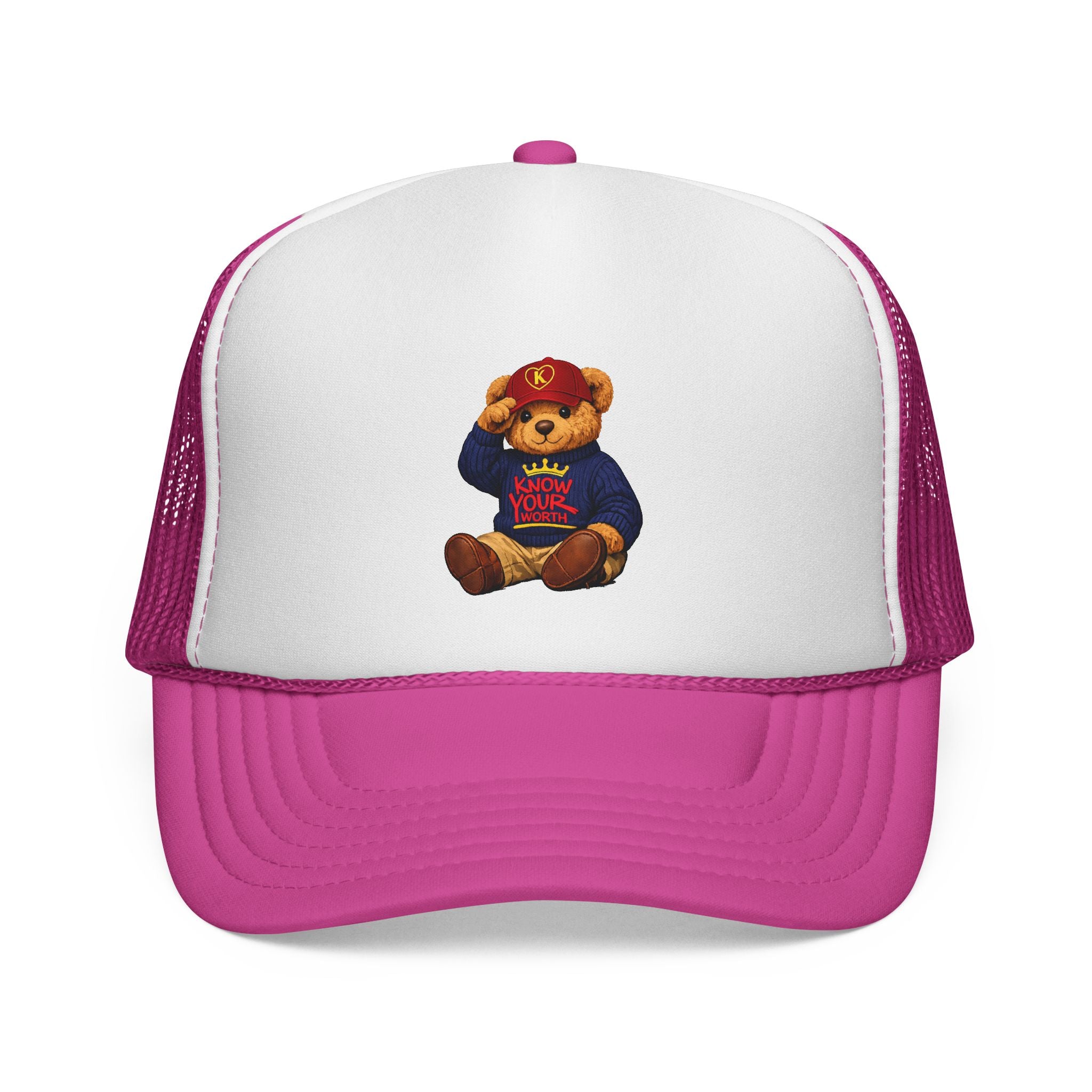 Trucker Cap - Teddy Bear Graffiti "Know Your Worth" Mesh Hat