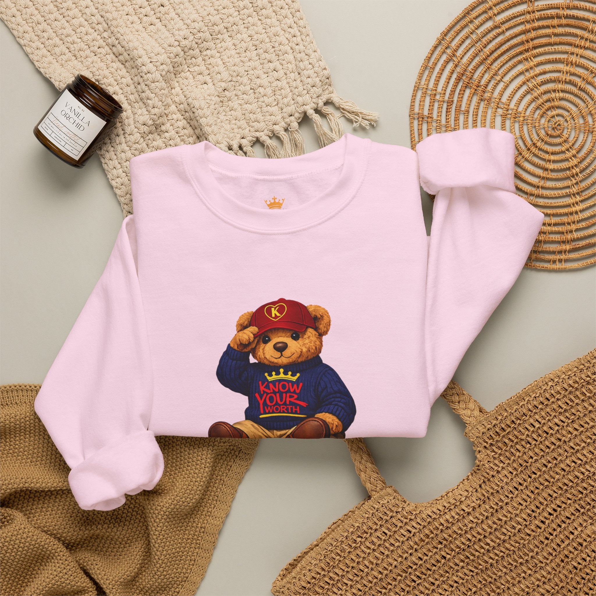 Know Your Worth - Royal KYW Bear Graphic - Crewneck Sweatshirt