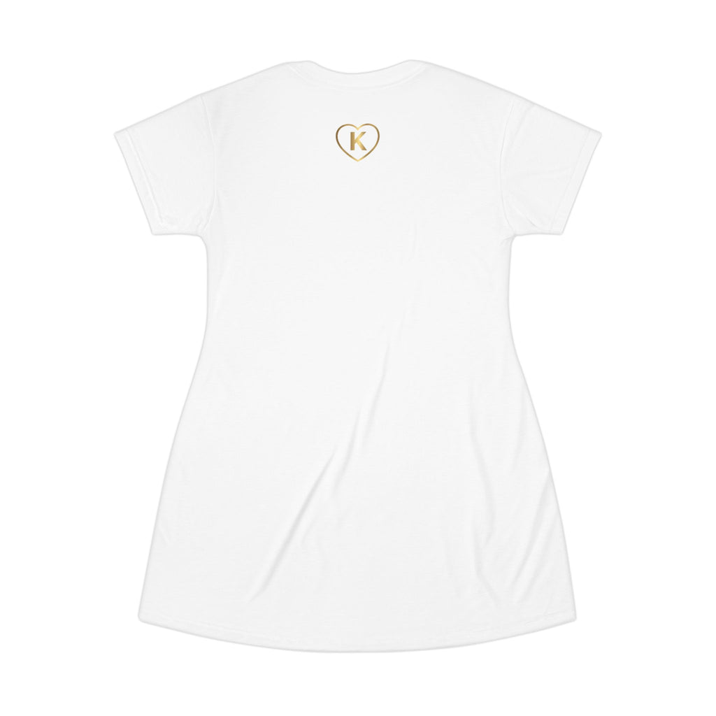 Know Your Worth Heart Logo T‑Shirt Dress — Minimalist Casual AOP Dress