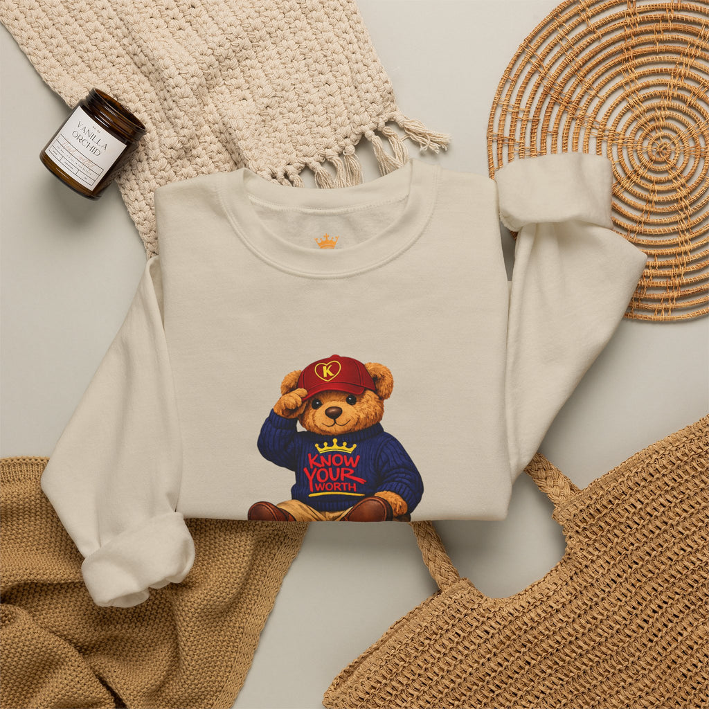 Know Your Worth - Royal KYW Bear Graphic - Crewneck Sweatshirt