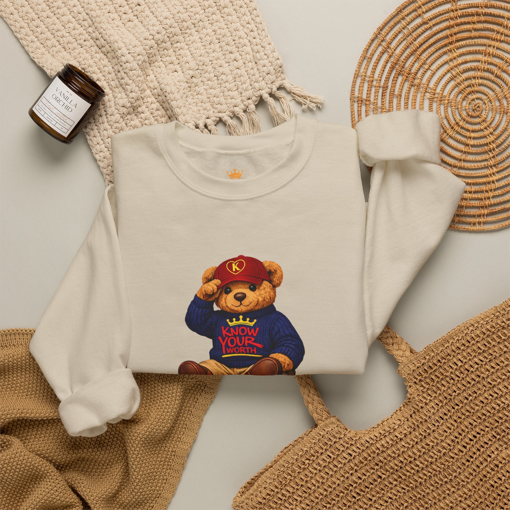 Know Your Worth - Royal KYW Bear Graphic - Crewneck Sweatshirt