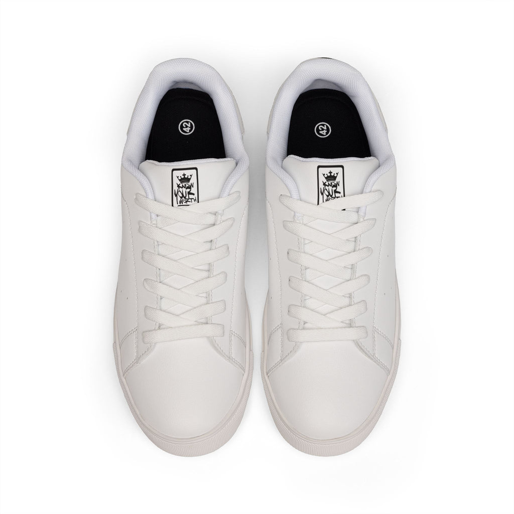 Know Your Worth Low-Top Leather Sneakers — Minimal White Casual Shoes