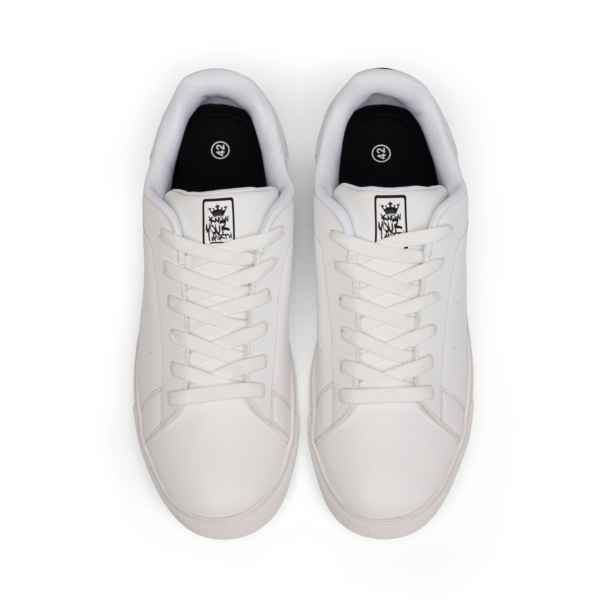 Know Your Worth Low-Top Leather Sneakers — Minimal White Casual Shoes