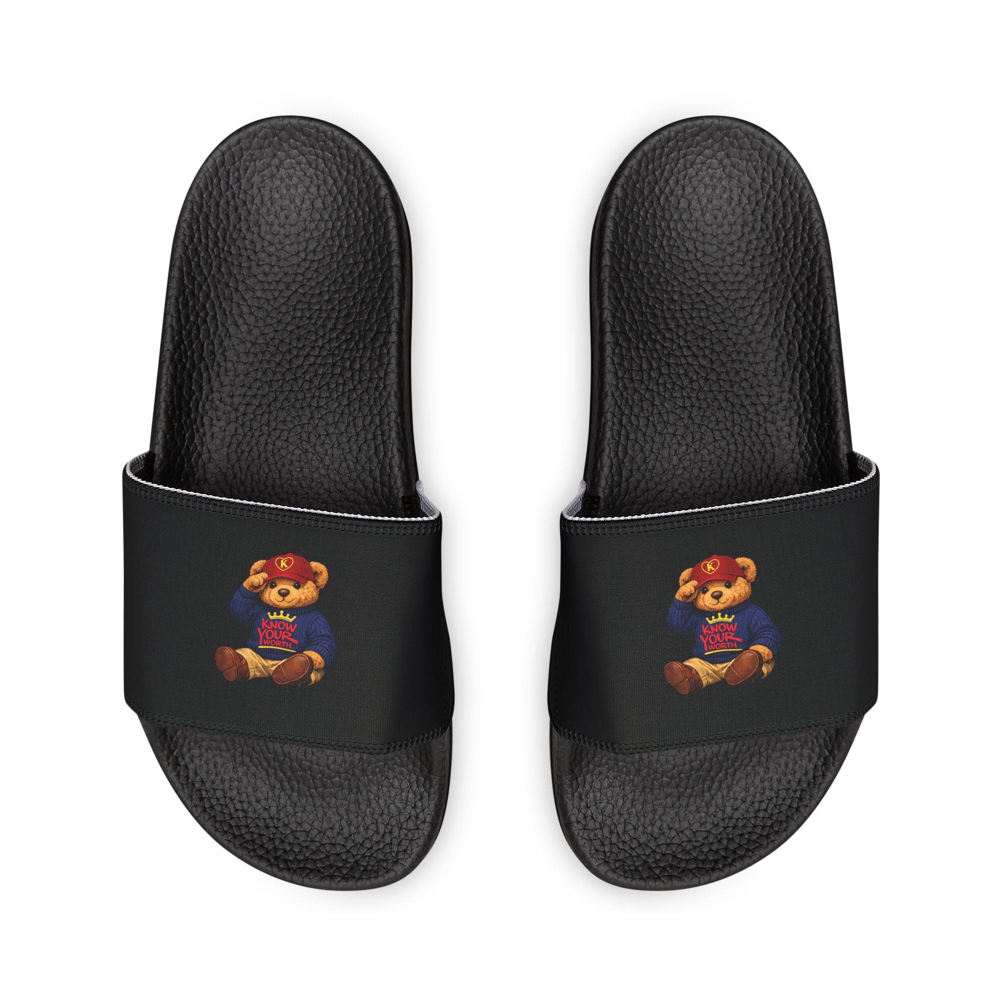 Men's Know Your Worth - Slide with Removable Strap — Vintage Teddy Bear Design