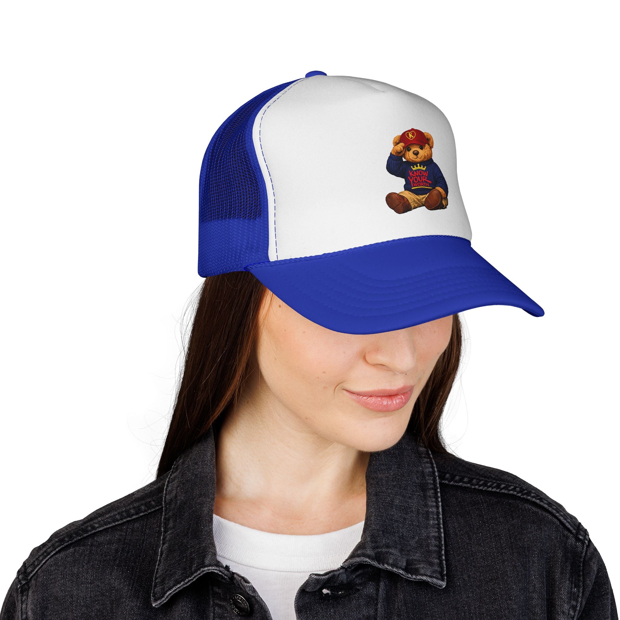 Trucker Cap - Teddy Bear Graffiti "Know Your Worth" Mesh Hat