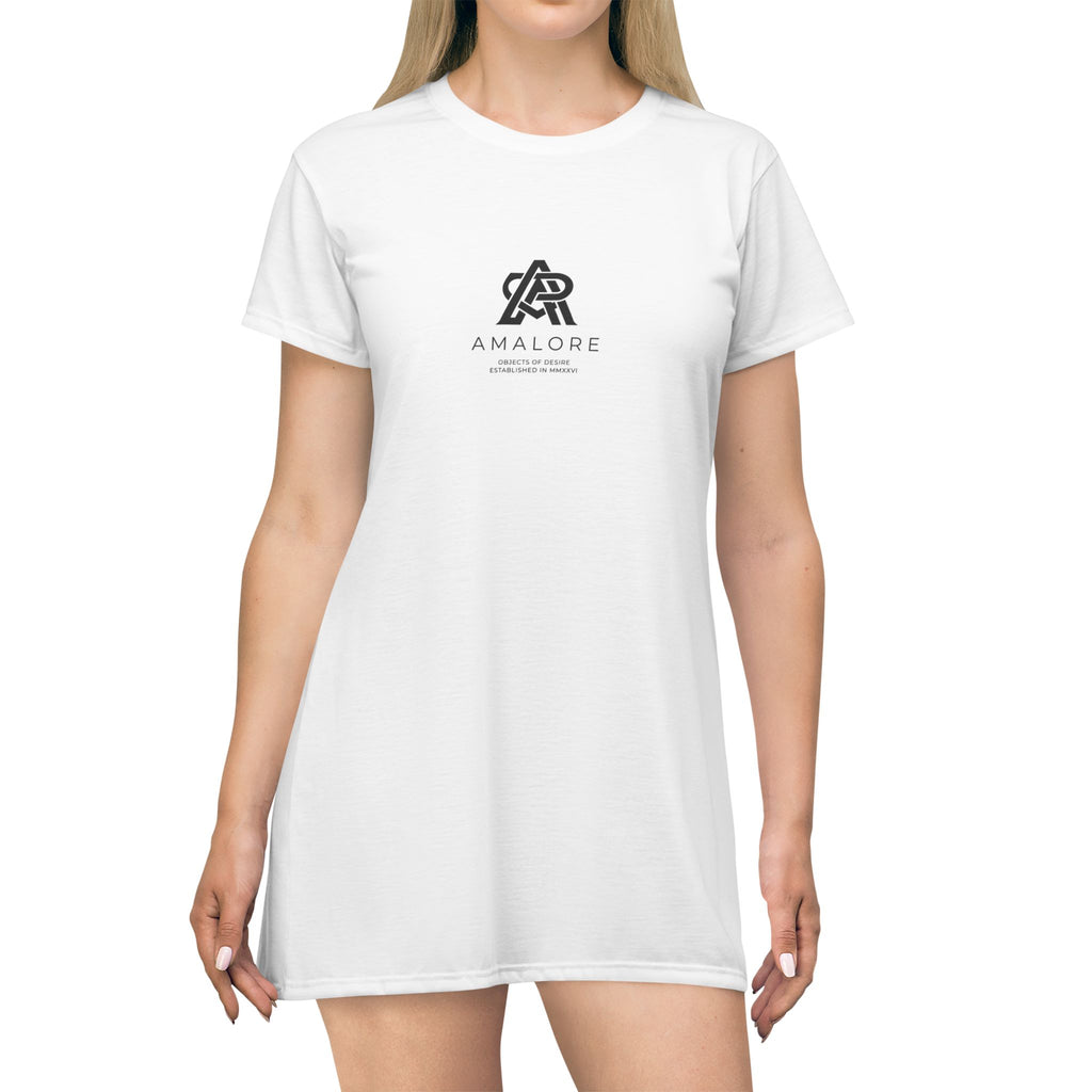 Amalore Logo T‑Shirt Dress — Minimalist Casual AOP Dress
