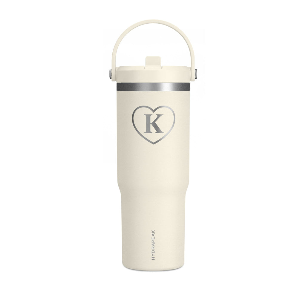 Monogram Heart Tumbler — 32oz - Know Your Worth Est. 61920 - Insulated Travel Cup with Initial 'Heart K'