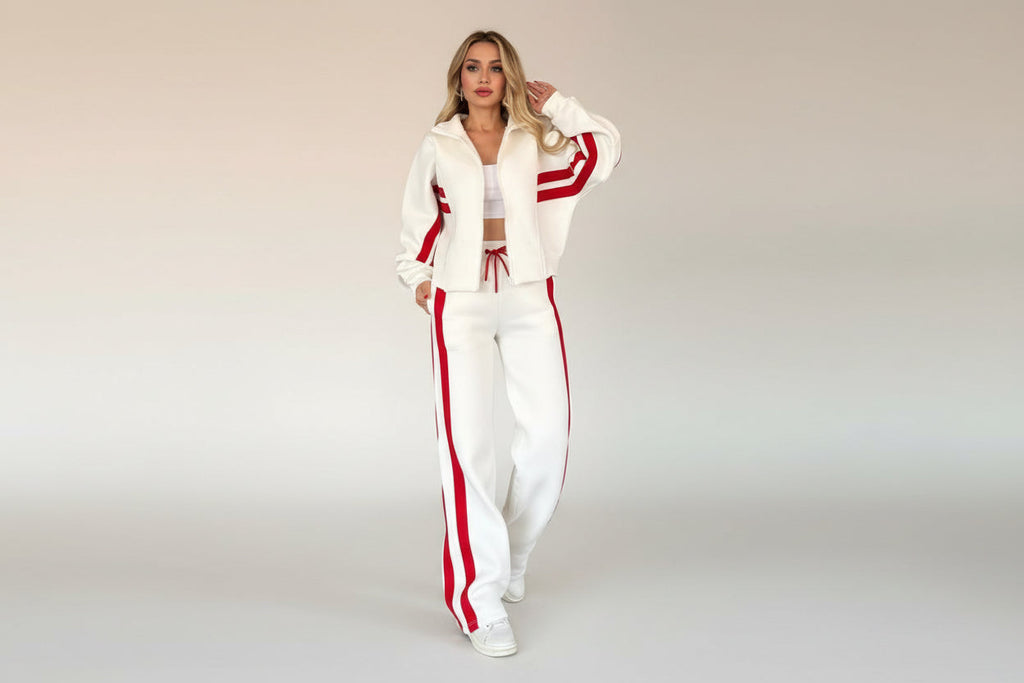 Women's Y2K Striped Zip-Top Jacket – Retro Track Sports Suit
