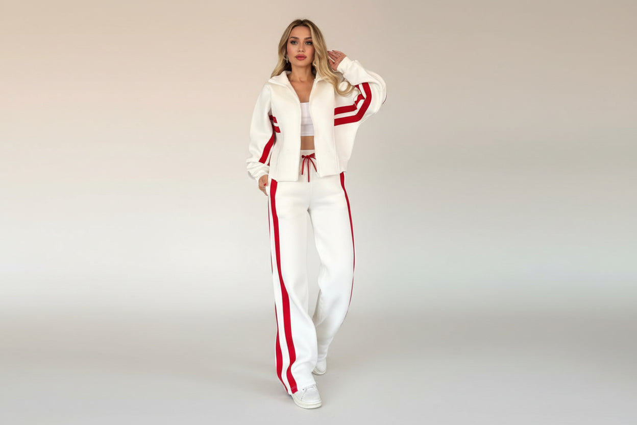 Women's Y2K Striped Zip-Top Jacket – Retro Track Sports Suit