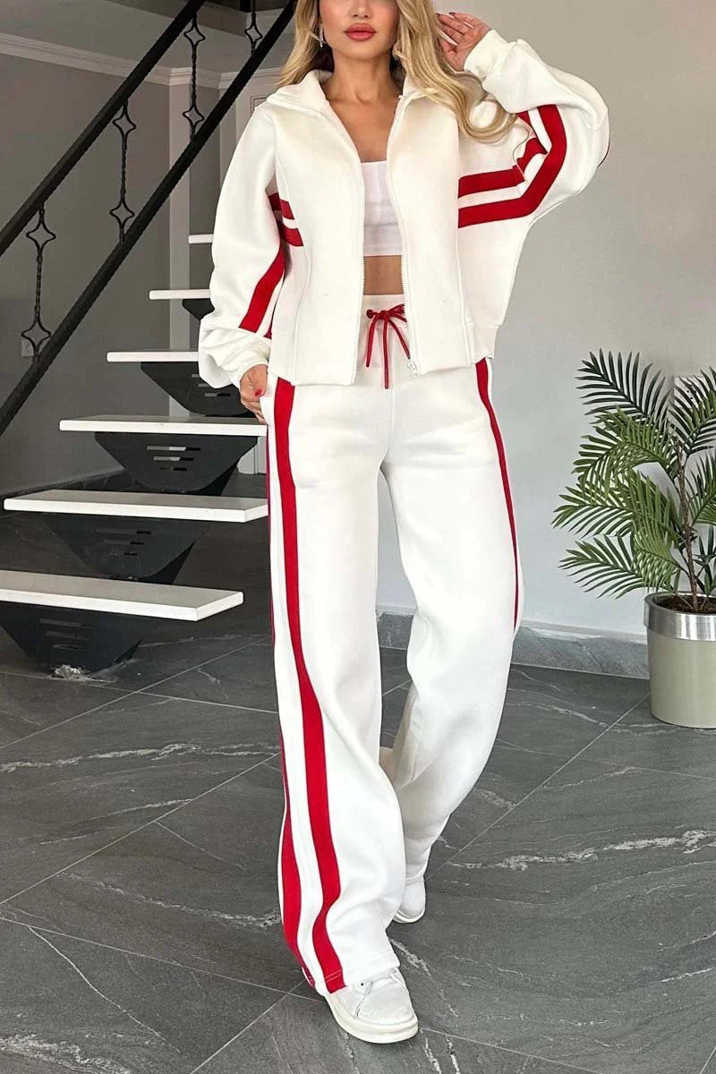 Women's Y2K Striped Zip-Top Jacket – Retro Track Sports Suit