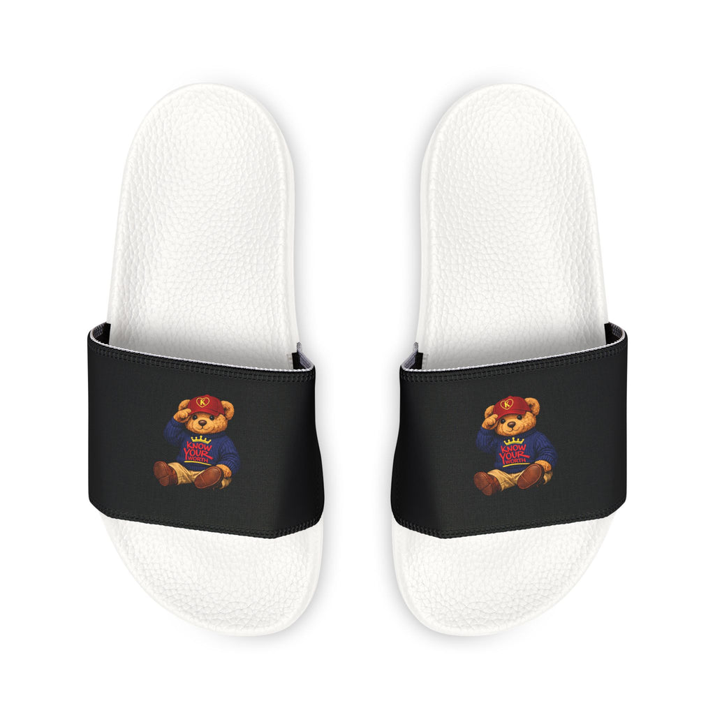Men's Know Your Worth - Slide with Removable Strap — Vintage Teddy Bear Design