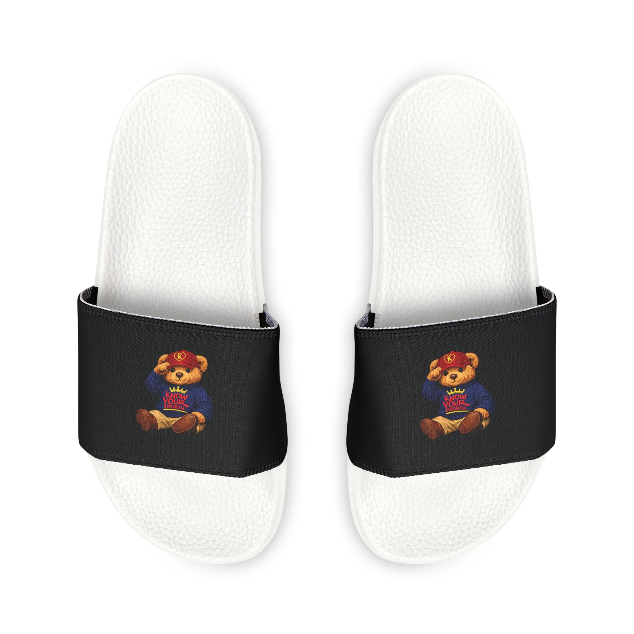 Men's Know Your Worth - Slide with Removable Strap — Vintage Teddy Bear Design