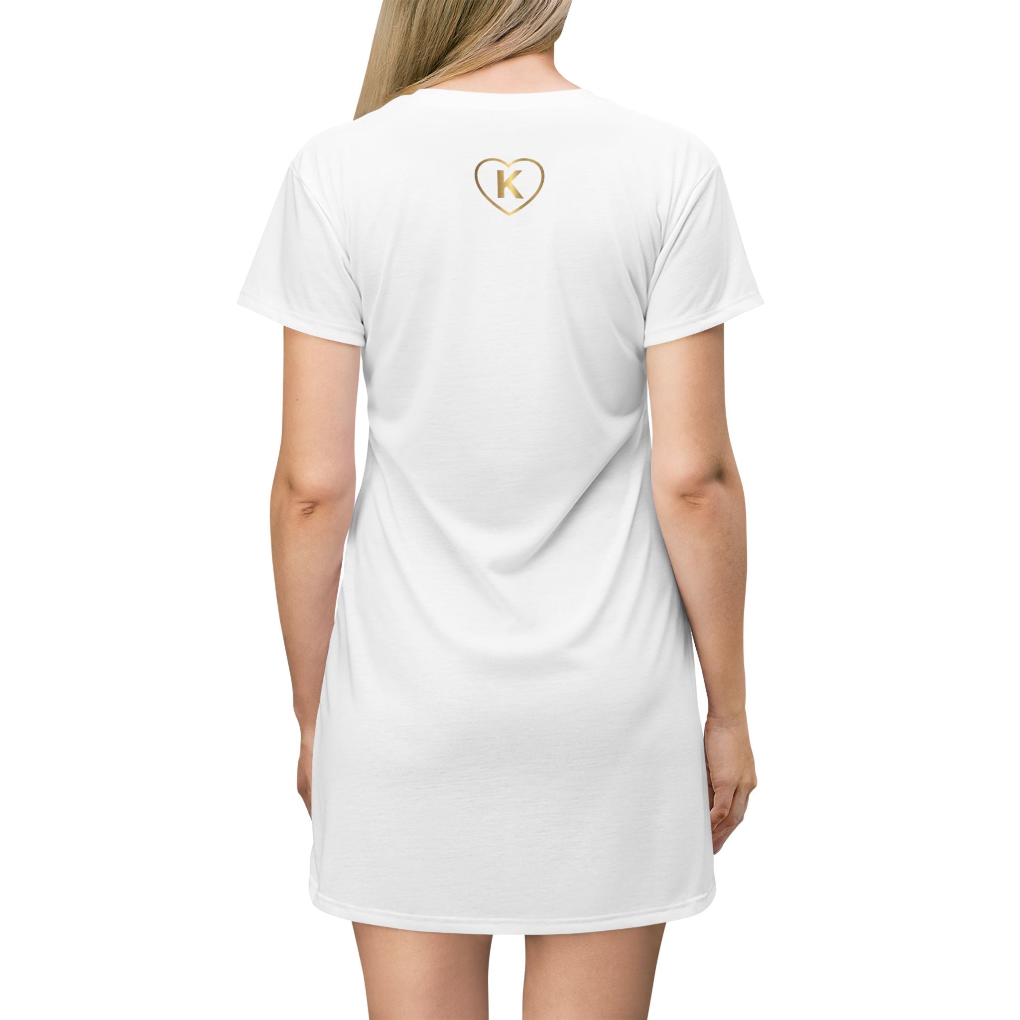Know Your Worth Heart Logo T‑Shirt Dress — Minimalist Casual AOP Dress