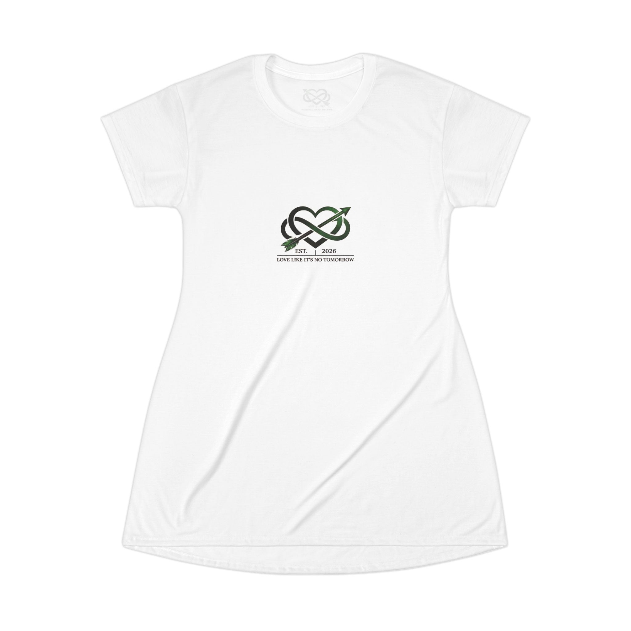 Love Like It's No Tomorrow Logo T‑Shirt Dress — Minimalist Casual AOP Dress