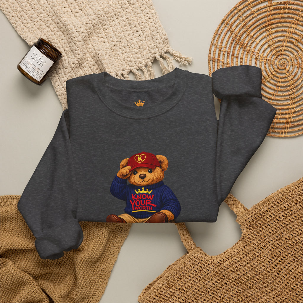 Know Your Worth - Royal KYW Bear Graphic - Crewneck Sweatshirt