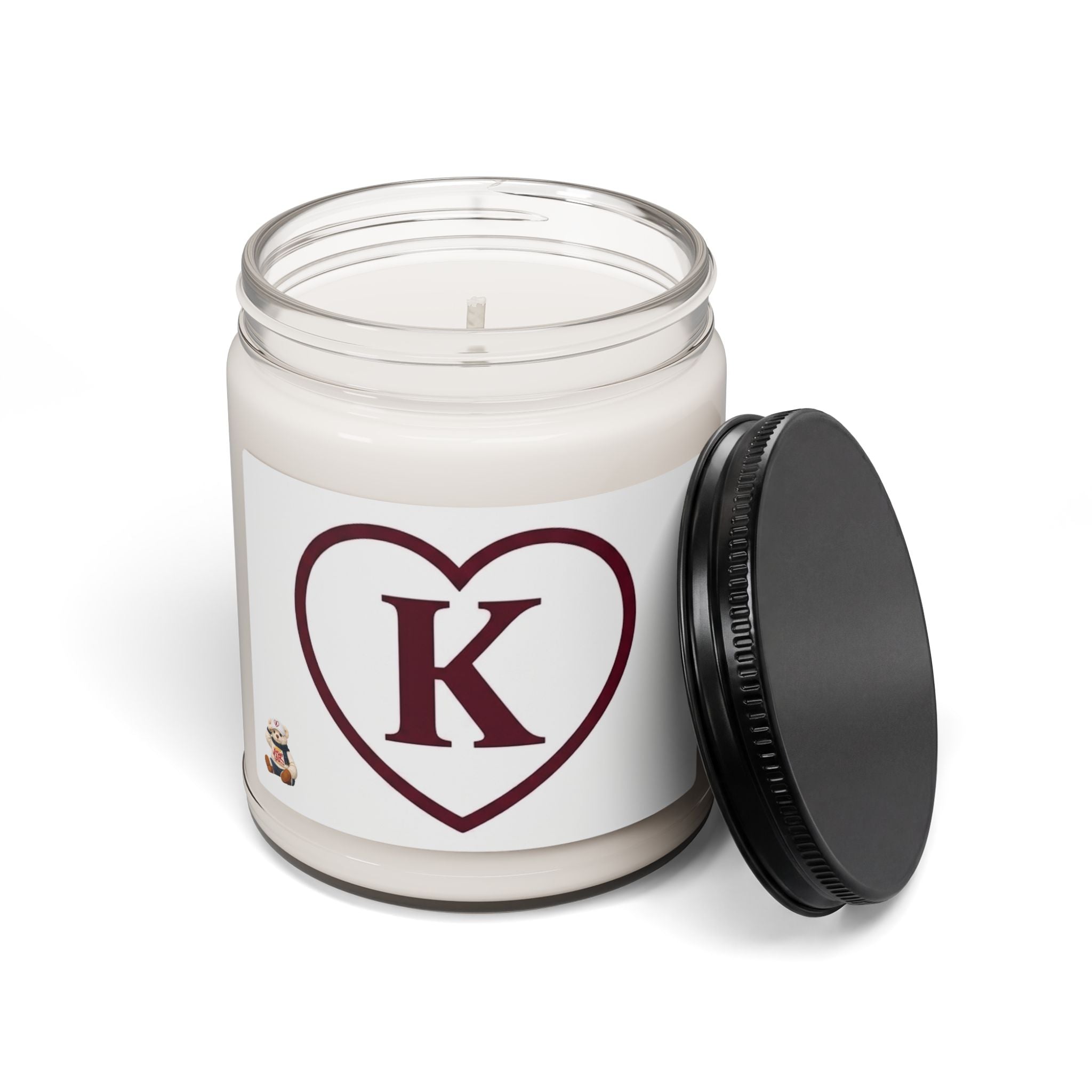 Monogram K Heart Soy Candle by Know Your Worth – 9oz Scented Jar (Teddy Bear)
