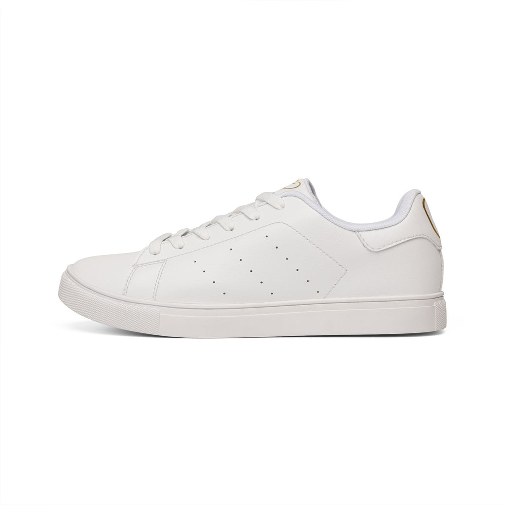 Know Your Worth Low-Top "GOLD HEART K" Leather Sneakers — Minimal White Casual Shoes