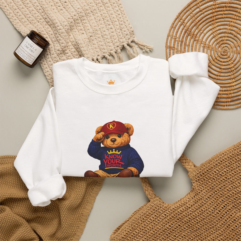 Know Your Worth - Royal KYW Bear Graphic - Crewneck Sweatshirt